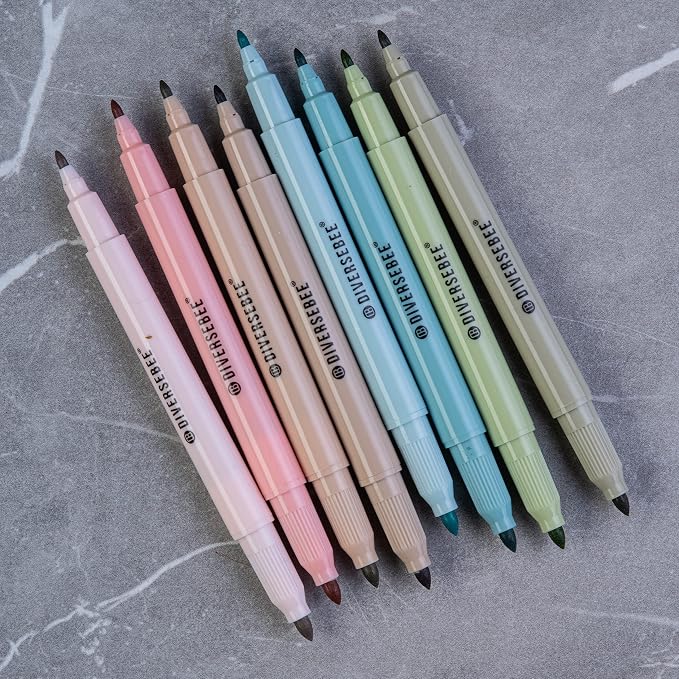 DIVERSEBEE Dual Tip Bible Highlighters and Pens No Bleed, 8 Pack Assorted Colors Quick Dry Highlighters Set, Cute Markers, Bible Study Journaling School Office Supplies and Accessories (Earthy)