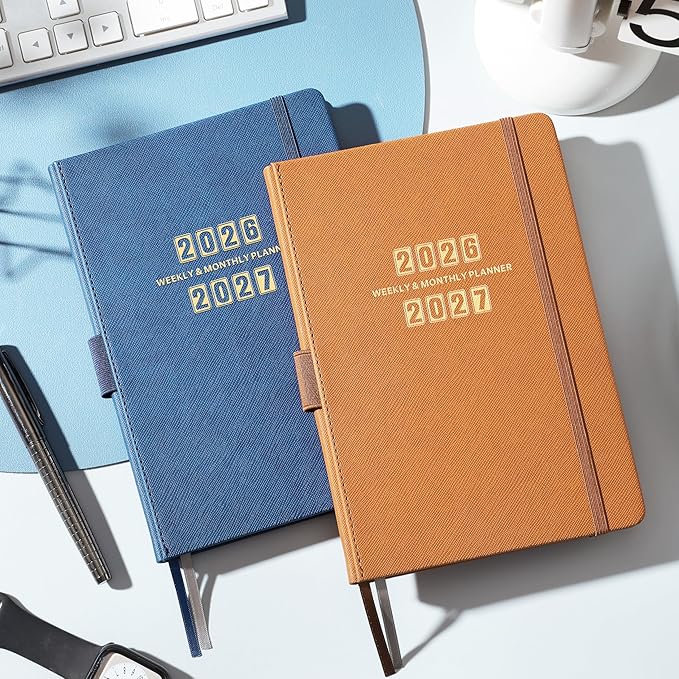 Artfan Planner 2026-2027 - Academic Planner 2026-2027, Jul. 2026 - Jun. 2027, 12-Months Weekly and Monthly, 5.75" x 8.25", Saffiano Leather with Thick Paper, Back Pocket with Notes Pages - Navy Blue