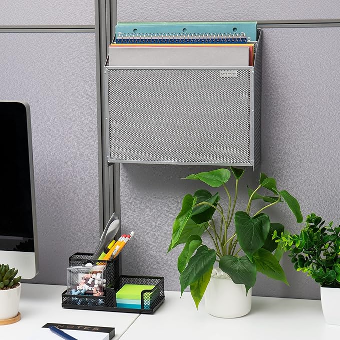 Mind Reader Vertical File Storage, Desktop Organizer, Wall Mount, Office, Metal Mesh, 12.5" L x 3.75" W x 11.5" H, Silver (Pack of 4)