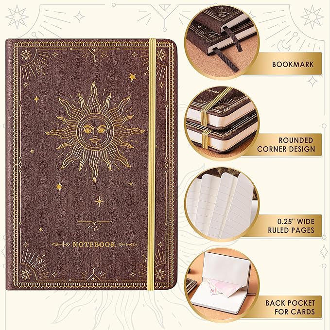 Artfan Ruled Notebook/Journal – Premium Thick Paper Faux Leather Classic Writing Notebook with Pocket + Page Dividers Gifts, Banded, Large, 144 Pages, Hard Cover, Lined (5.8 x 8.4) - Reddish Brown
