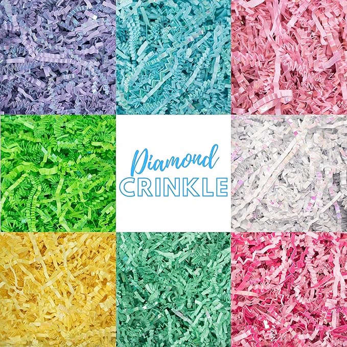 MagicWater Iridescent Crinkle Cut Paper for Gift Baskets - 5LB Diamond White - Perfect for Shredded Paper Filler, Basket Filler, Gift Boxes, Bridesmaid Gifts,Christmas Stuffers & More
