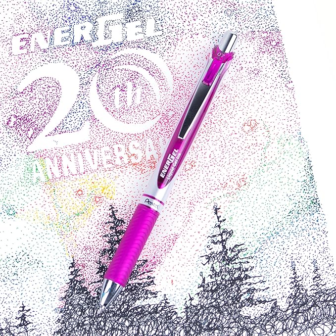 Pentel EnerGel RTX Retractable Liquid Gel Ink Pen, (0.7mm) Medium line, Magenta Ink, Box of 12 Pens (BL77-V4)