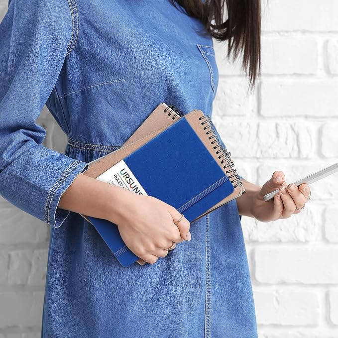 Blank Journal/Notebook - Classic Notebook/Journal with Ribbon Divider, Hardcover with Thick Paper, 5.3'' x 8.26'', Banded + Pen Holder +Inner Pocket - Deep Blue