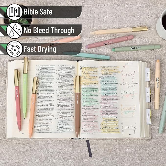 Mr. Pen- Bible Highlighters and Pens No Bleed, 12 Pack | Colorful Ink Pens for Highlighting, Bullet Journaling, Note-Taking, Summarizing, Bible Study, Planning, School and Office Use