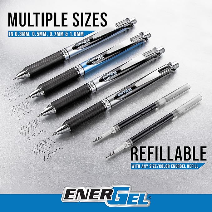Pentel EnerGel RTX Retractable Liquid Gel Ink Pen, (0.7mm) Medium line, Lilac Ink, Box of 12 Pens (BL77-V3)