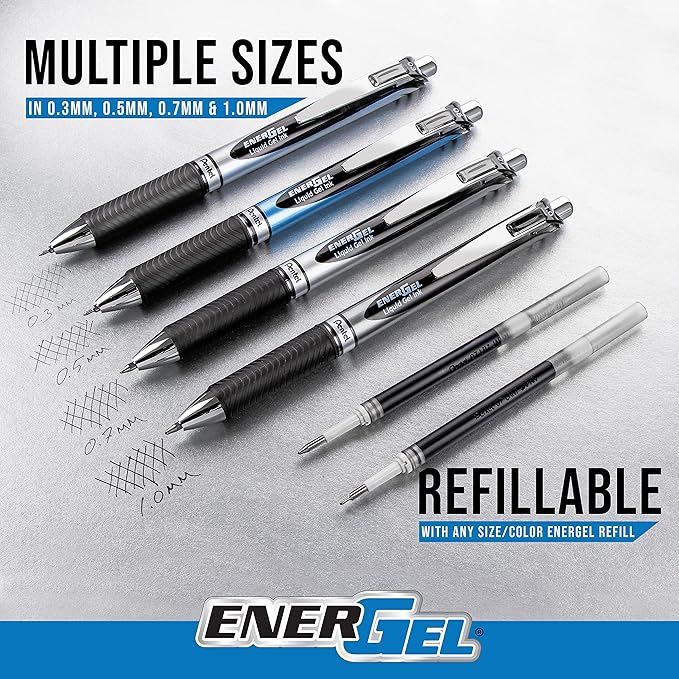 Pentel EnerGel RTX Liquid Gel Ink Pen, (0.7mm), Metal Tip, Green Ink, Box of 12 (BL77-D)