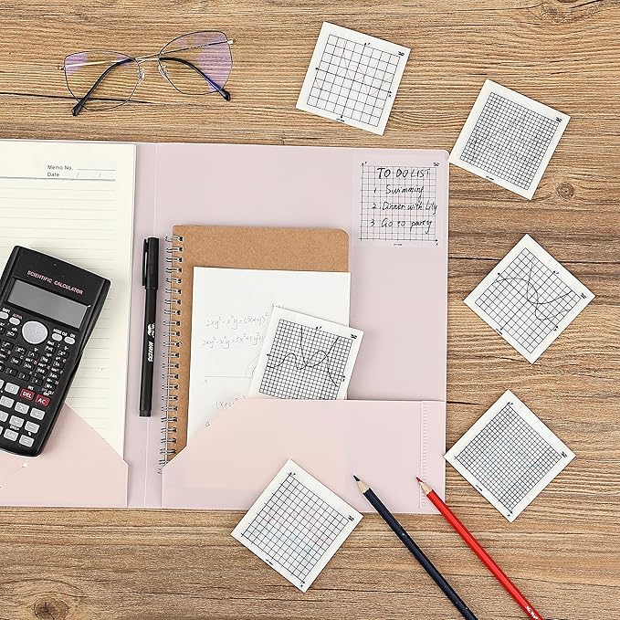Mr. Pen- Transparent Graph Sticky Notes, 3x3 Inch, 6 Pads, 50 Sheets/Pad, 6 Grid Designs, Square Graph Paper Notes & Fineliner, Waterproof Grid Sticky Note Pads for Math, Study, Journals, Planners