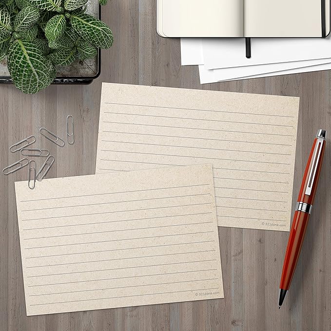 321Done Rustic Ruled Index Cards - Made in USA - Large 4x6 (Set of 50), Kraft Tan, College-Ruled Lined Notecards Double-Sided, Thick Heavy Duty Cardstock, Simple Cute Pretty Note Cards with Lines