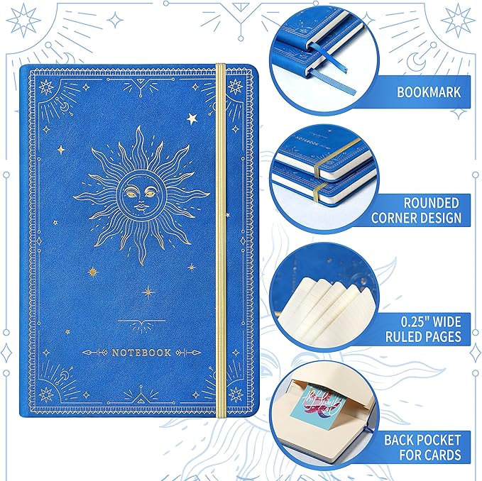 Artfan Ruled Notebook/Journal – Premium Thick Paper Faux Leather Classic Writing Notebook with Pocket + Page Dividers Gifts, Banded, Large, 144 Pages, Hard Cover, Lined (5.8 x 8.4) - Gemstone Blue