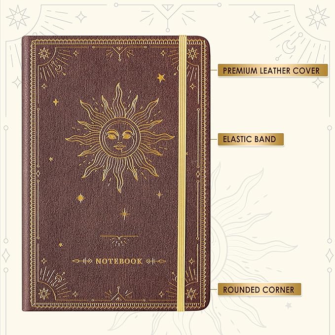 Artfan Ruled Notebook/Journal – Premium Thick Paper Faux Leather Classic Writing Notebook with Pocket + Page Dividers Gifts, Banded, Large, 144 Pages, Hard Cover, Lined (5.8 x 8.4) - Reddish Brown