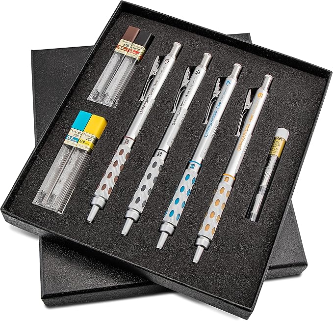 Pentel Arts GraphGear 1000 Mechanical Pencil Premium Gift Set with Refill Leads & Erasers (PG1000BXSET) (Pack of 6)