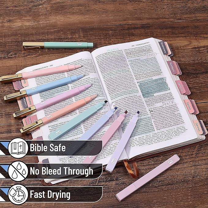 Mr. Pen- Aesthetic Highlighters and Ballpoint Pens No Bleed, 12 Pack, Morandi Colors, Bible Highlighters and Pens No Bleed, Fast Dry and No Smear for Bible Journaling, Planner, School Supplies