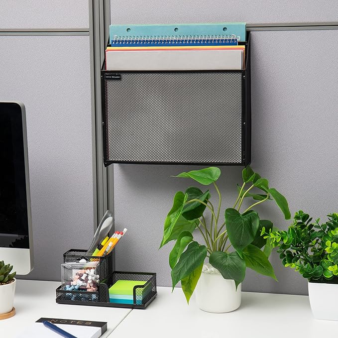Mind Reader Vertical File Storage, Desktop Organizer, Wall Mount, Office, Metal Mesh, 12.5" L x 3.75" W x 11.5" H, Black (Pack of 4)