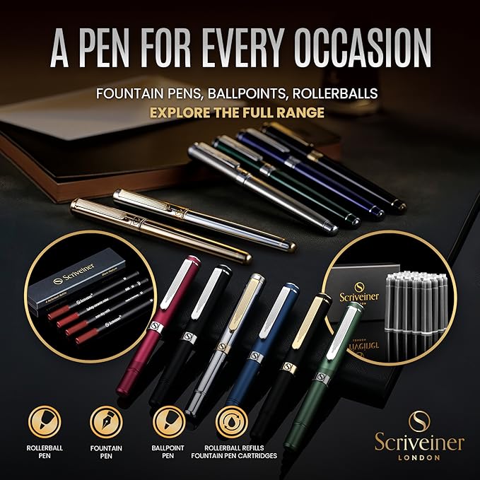 Scriveiner Blush Pink Rollerball Pen - Stunning Luxury Pen With Chrome Finish, Schmidt Ink Refill, Best Roller Ball Gift Set for Men & Women, Professional, Executive Office, Nice Pens