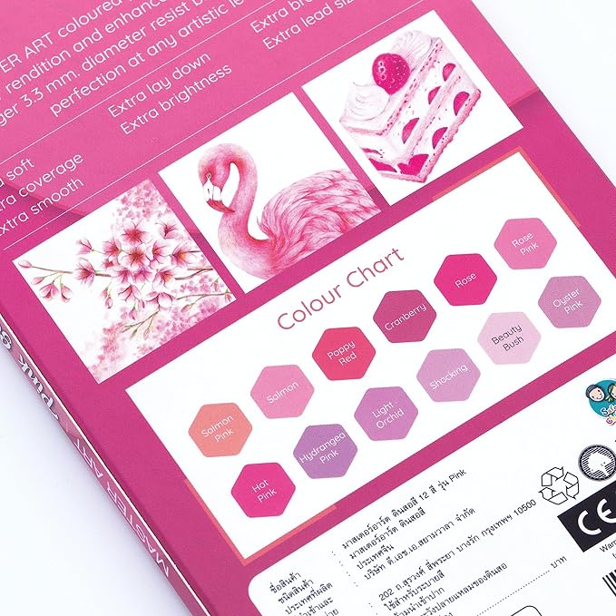 MASTERART Colored Pencils Special Collection Set of 12 Colors for Kids and Adults Coloring (PINK SET)