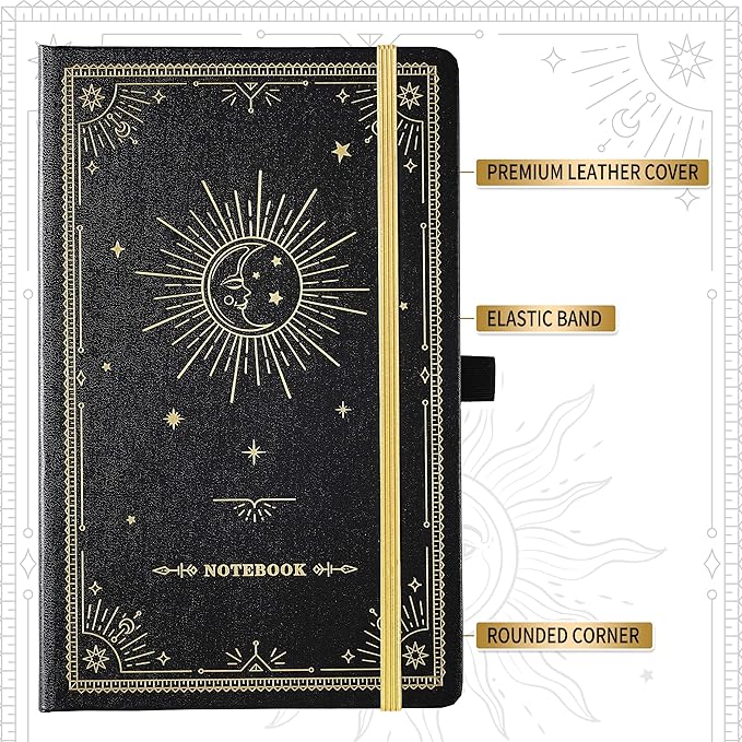 Artfan Ruled Notebook/Journal – Premium Thick Paper Classic Writing Notebook with Pocket + Page Dividers Gifts, Banded, Large, 128 Pages, Hard Cover, Lined (5.3" x 8.26") - Goddess Of the Moon